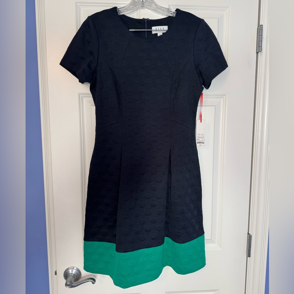 Elle Navy & Green Colorblock Dress